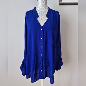 Women's Blue Button-Up Long Sleeves